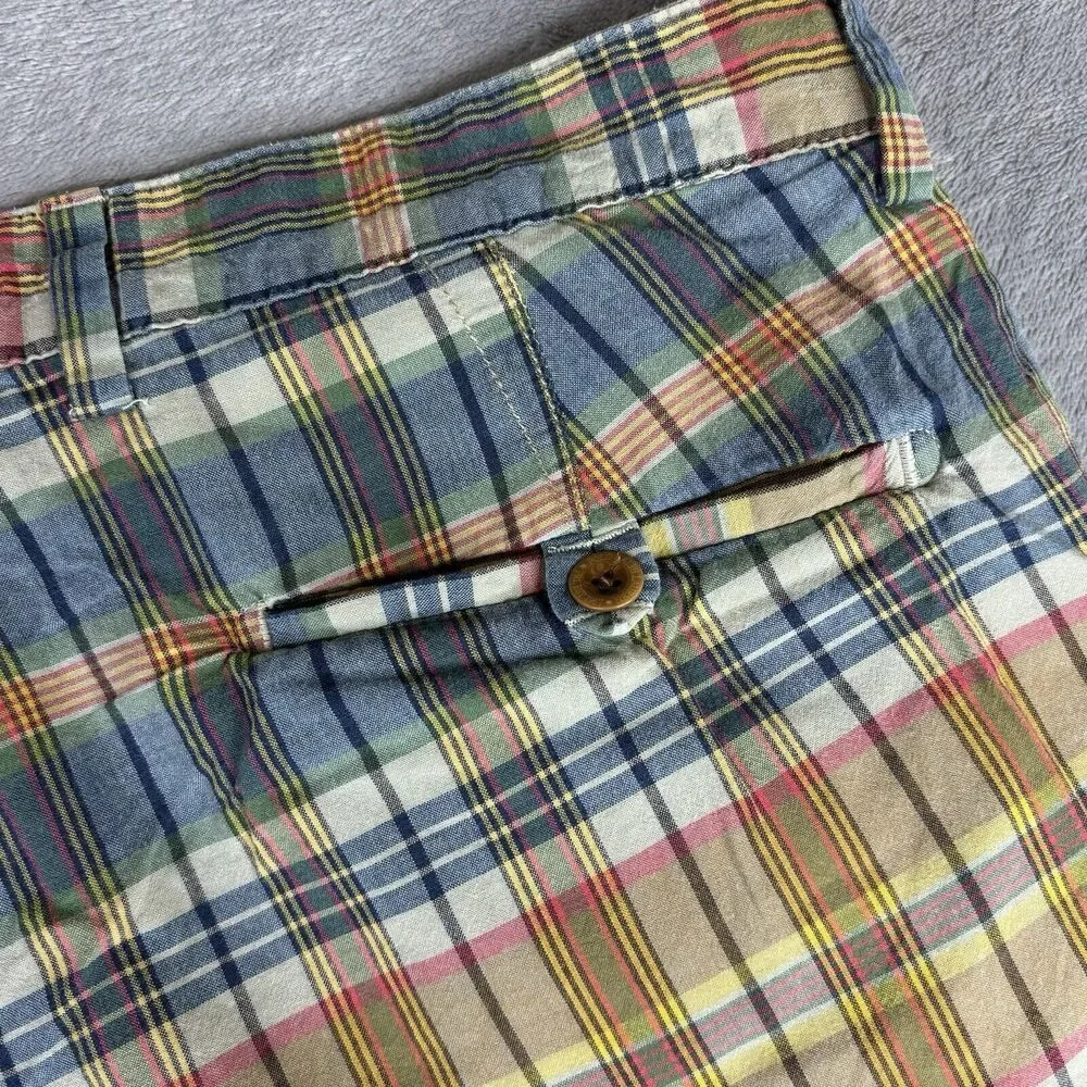 Polo Ralph Lauren Reversible Shorts Men 32x10 Brown Blue Plaid /‎ Khaki Cotton